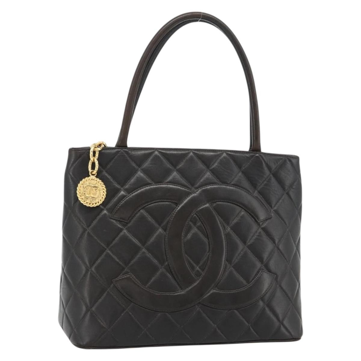 Chanel Matelassé Lambskin Leather Black Leather Tote Bag Bag (Pre-Loved)