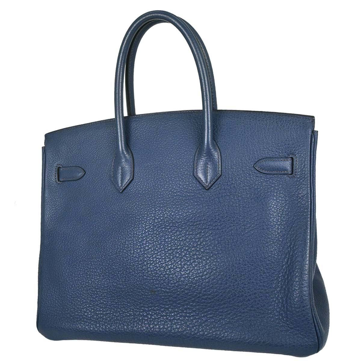 Hermes Birkin Handbag Blue Togo With Palladium Hardware Blue Leather Handbag (Authentic Pre-Loved)