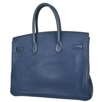 Hermes Birkin Handbag Blue Togo With Palladium Hardware Blue Leather Handbag (Authentic Pre-Loved)