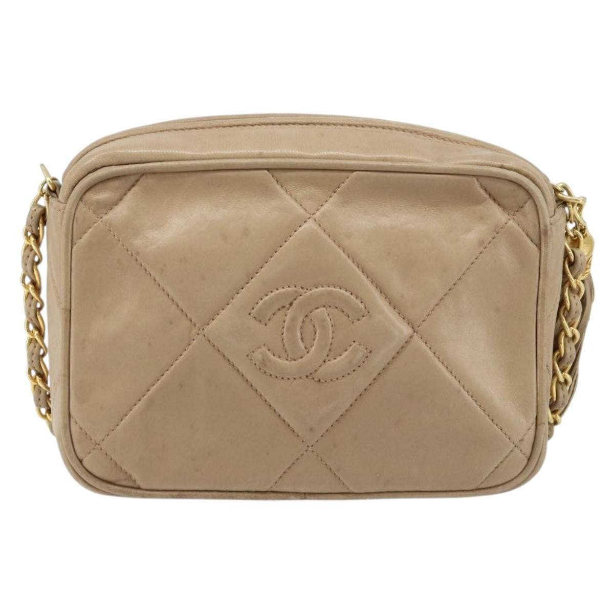 Chanel Vintage Diamond Cc Camera Bag Quilted Lambskin Beige Leather Shoulder Bag Bag (Pre-Loved)