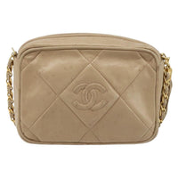 Chanel Vintage Diamond Cc Camera Bag Quilted Lambskin Beige Leather Shoulder Bag Bag (Pre-Loved)