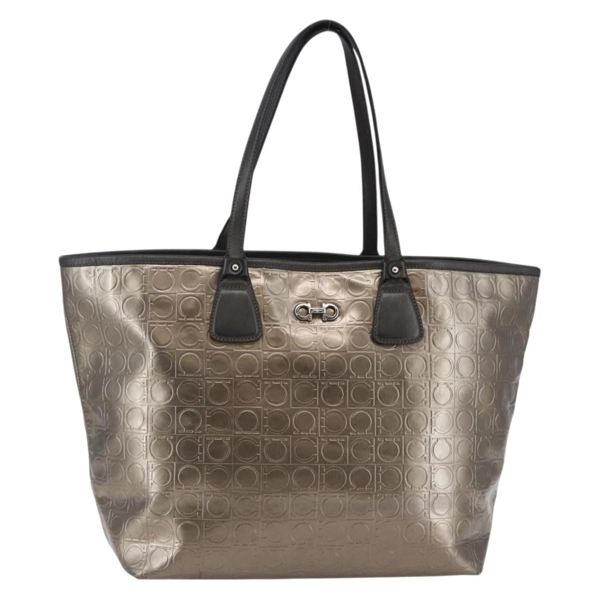 Salvatore Ferragamo Gancini Tote Patent Leather Gold Patent_Leather Tote Bag Bag (Authentic Pre-Loved)