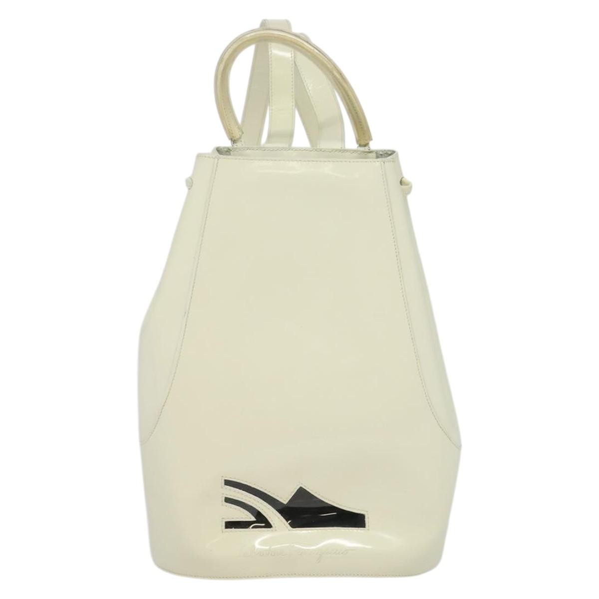 Salvatore Ferragamo Vintage Gancini Backpack Patent Leather White Patent_Leather Backpack Bag (Authentic Pre-Loved)