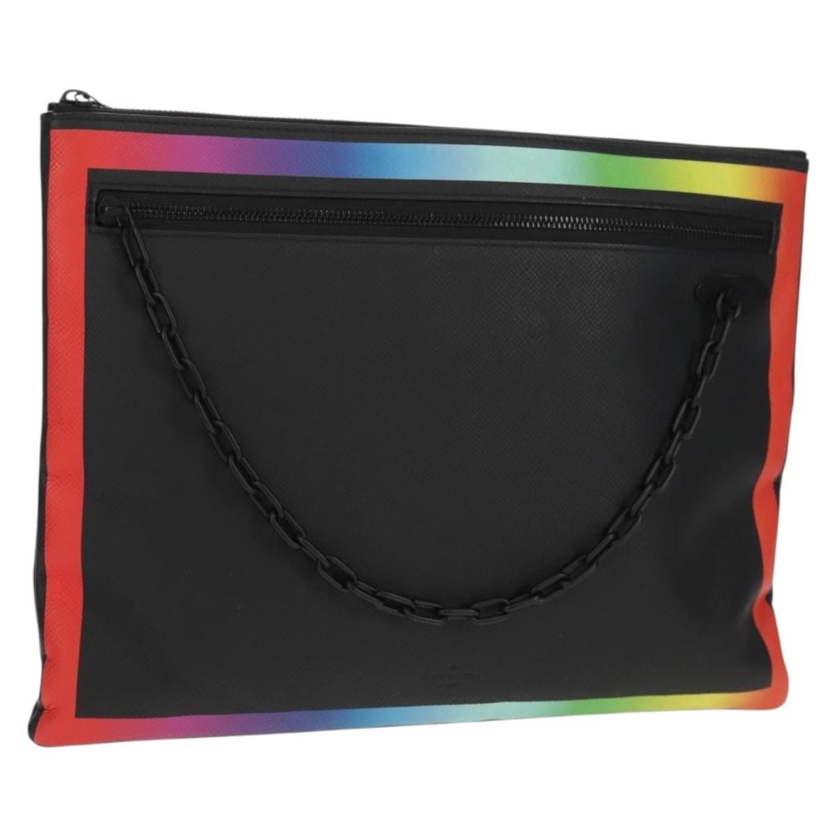 Louis Vuitton Pochette A4 Rainbow Taiga Leather Black Leather Clutche & Pouche Bag (Authentic Pre-Loved)