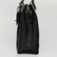 Chanel Chanel Vintage Front Pocket Chain Tote Leather Black Leather Shoulder Bag Bag (Pre-Loved)