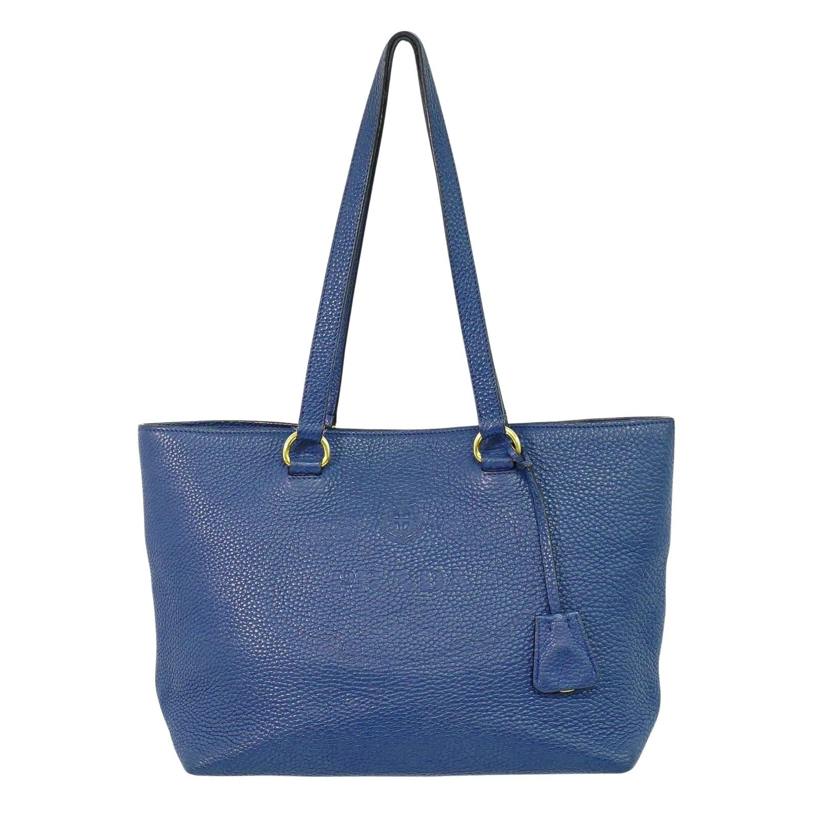 Prada Embossed Logo Open Tote Leather Blue Leather Tote Bag Bag (Authentic Pre-Loved)