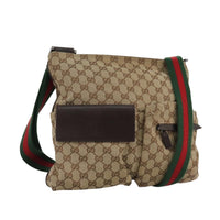 Gucci Double Pocket Web Messenger Gg Canvas Brown Canvas Shoulder Bag Bag (Pre-Loved)