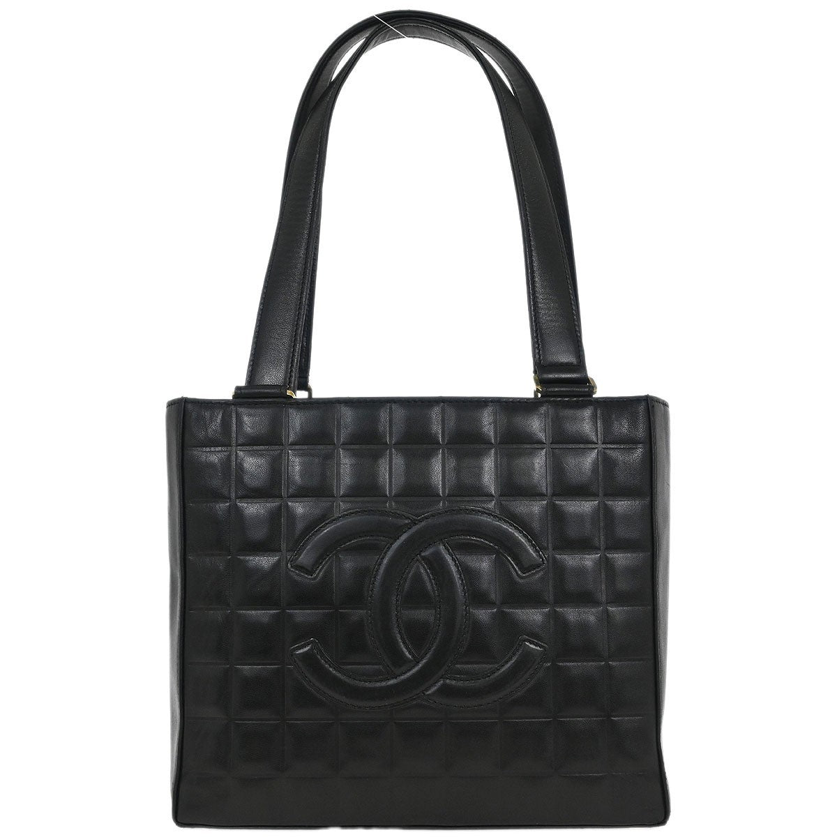 Chanel Chocolate Bar Cc Tote Quilted Leather Black Leather Tote Bag Bag (Authentic Pre-Loved)