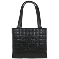 Chanel Chocolate Bar Cc Tote Quilted Leather Black Leather Tote Bag Bag (Authentic Pre-Loved)
