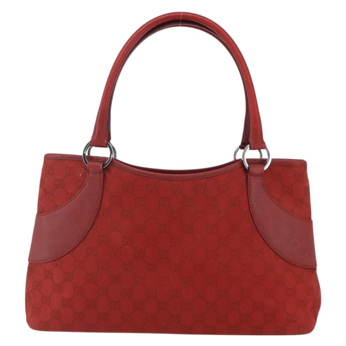 Gucci Vintage Ring Tote Gg Canvas With Leather Red Canvas Handbag (Authentic Pre-Loved)