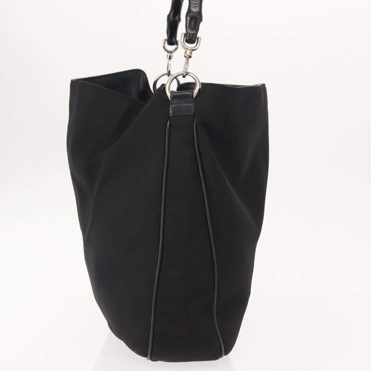 Gucci Vintage Bamboo Handle Open Hobo Nylon Black Nylon Tote Bag Bag (Authentic Pre-Loved)