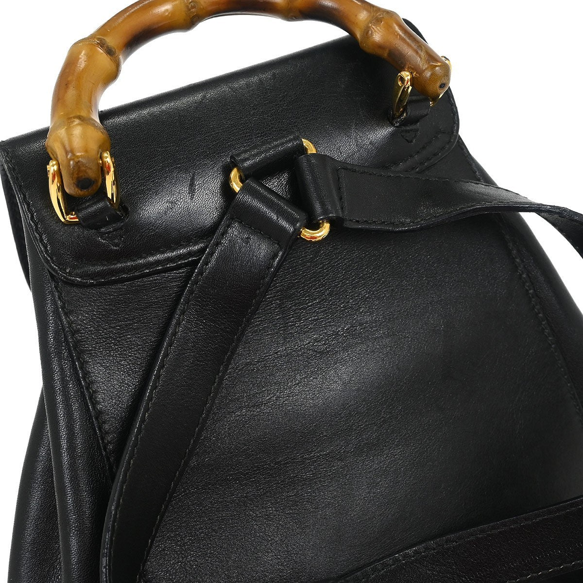 Gucci Vintage Bamboo Backpack Leather Black Leather Backpack Bag (Authentic Pre-Loved)
