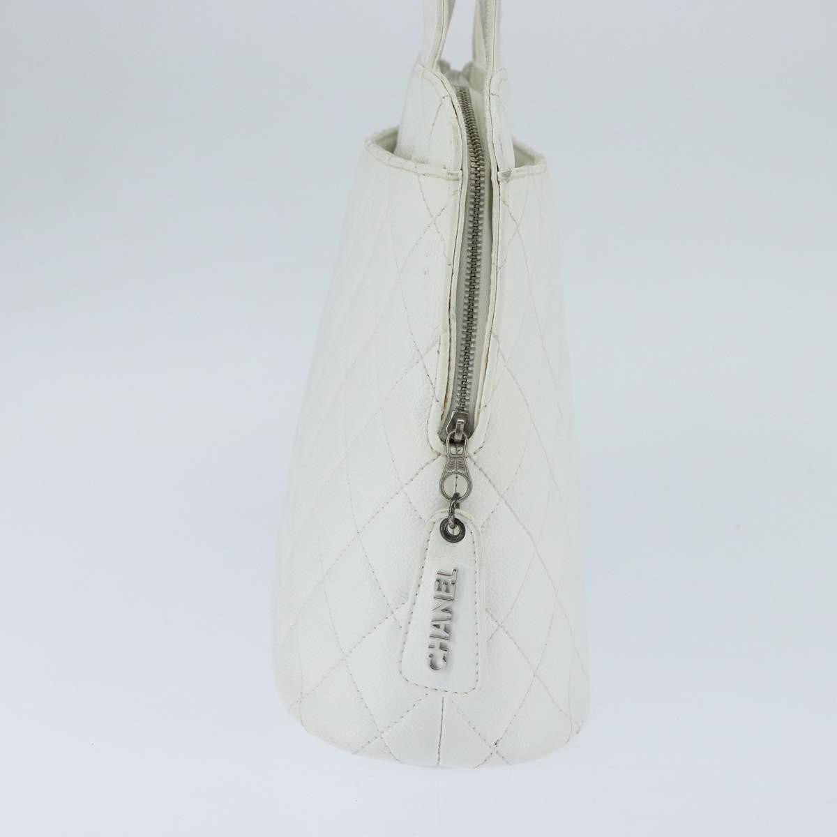 Chanel Vintage Cc Zip Around Bowler Bag Quilted Caviar White Leather Tote Bag Bag (Pre-Loved)