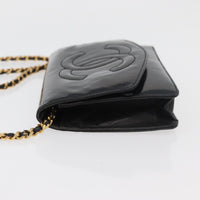 Chanel Vintage Cc Wallet On Chain Patent Black Patent_Leather Shoulder Bag Bag (Pre-Loved)
