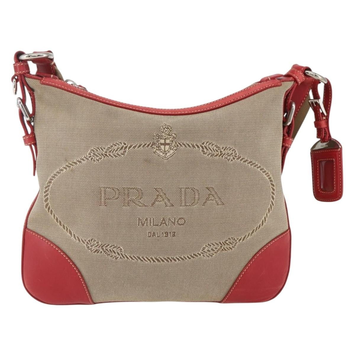 Prada Logo Zip Crossbody Bag Canvas Beige Canvas Shoulder Bag Bag (Authentic Pre-Loved)
