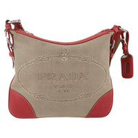Prada Logo Zip Crossbody Bag Canvas Beige Canvas Shoulder Bag Bag (Authentic Pre-Loved)
