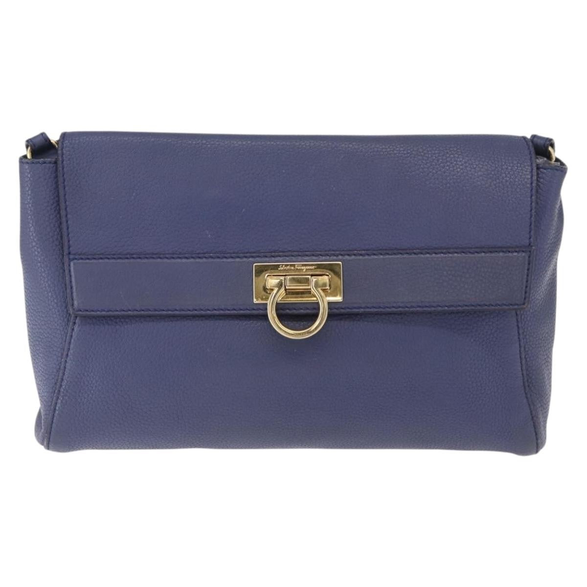 Salvatore Ferragamo Abbey Shoulder Bag Leather Navy Leather Shoulder Bag Bag (Authentic Pre-Loved)