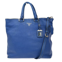Prada Vintage Tote Leather Blue Leather Tote Bag Bag (Pre-Loved)