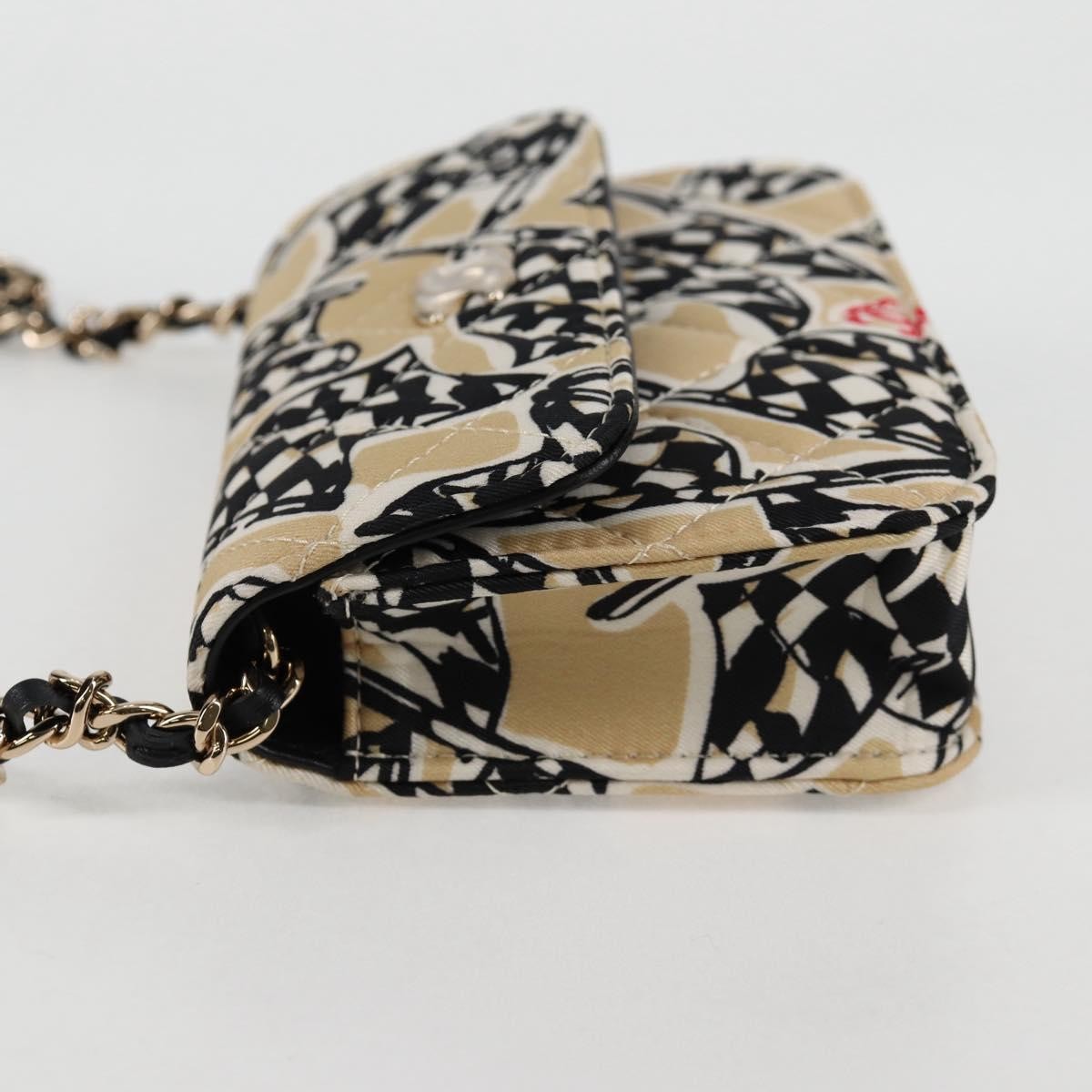 Chanel Flap Card Holder On Chain Quilted Printed Canvas Beige Nylon Shoulder Bag Bag (Authentic Pre-Loved)