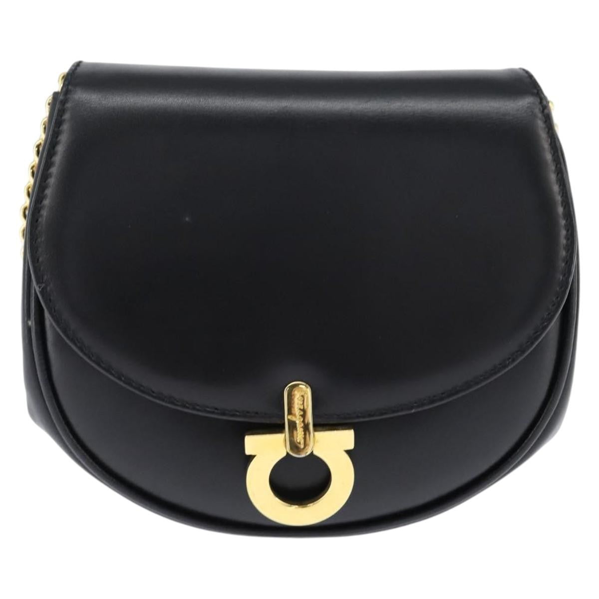 Salvatore Ferragamo Gancini Chain Shoulder Bag Leather Black Leather Shoulder Bag Bag (Authentic Pre-Loved)