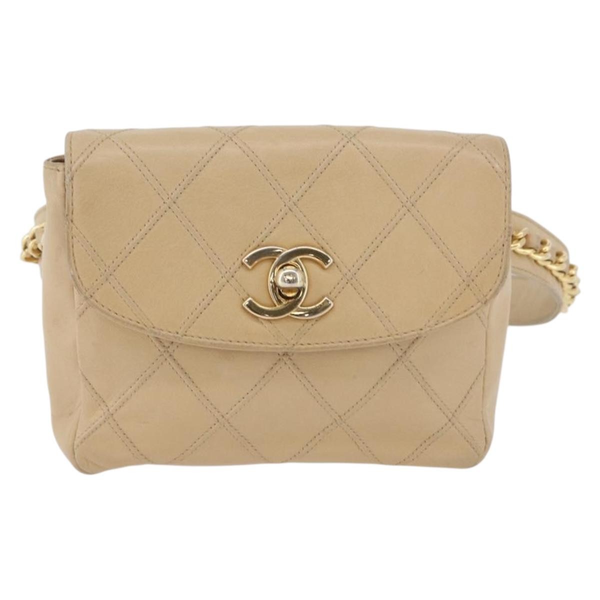 Chanel Cc Flap Belt Bag Quilted Lambskin Beige Leather Clutche & Pouche Bag (Authentic Pre-Loved)