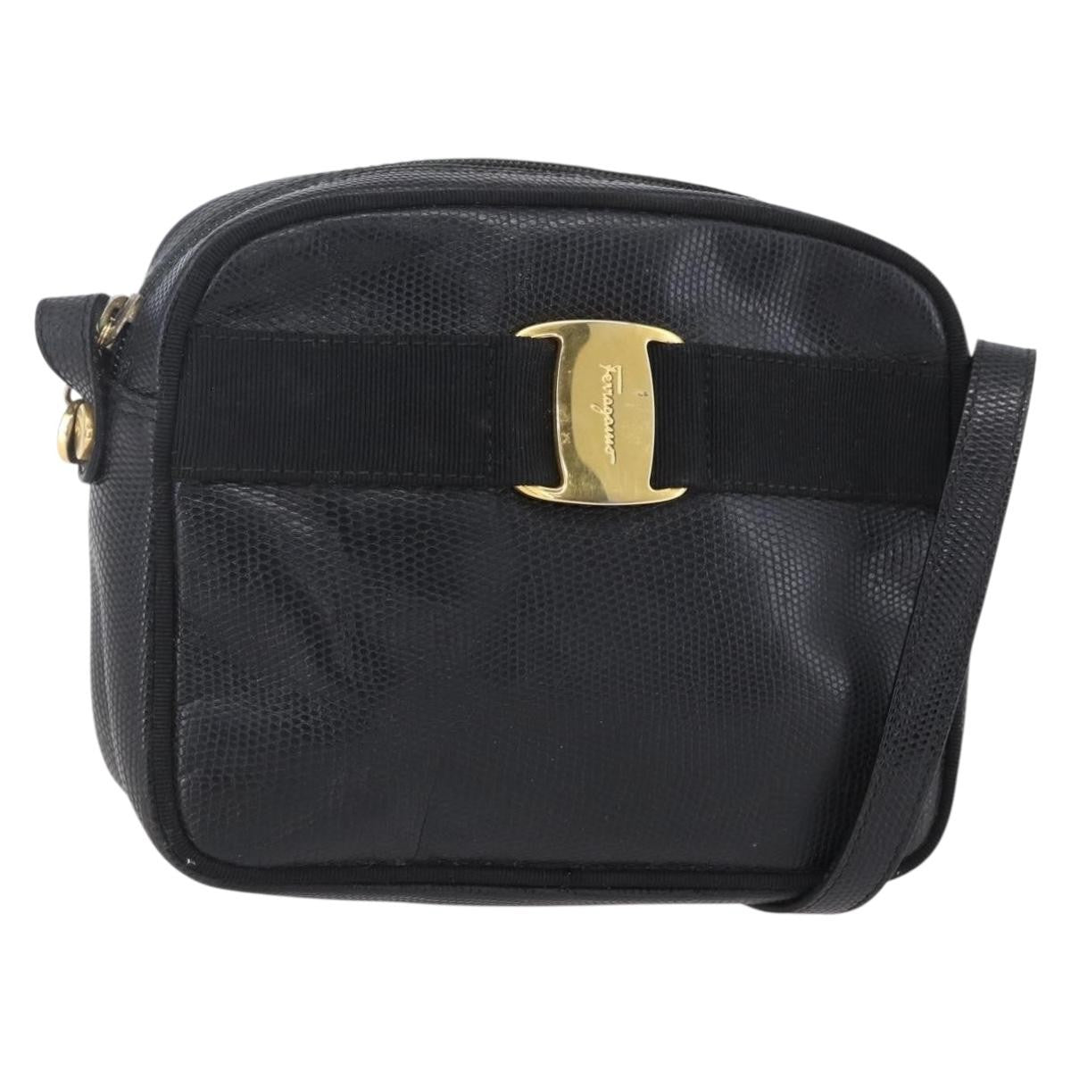 Salvatore Ferragamo Vara Bow Camera Shoulder Bag Leather Black Leather Shoulder Bag Bag (Authentic Pre-Loved)
