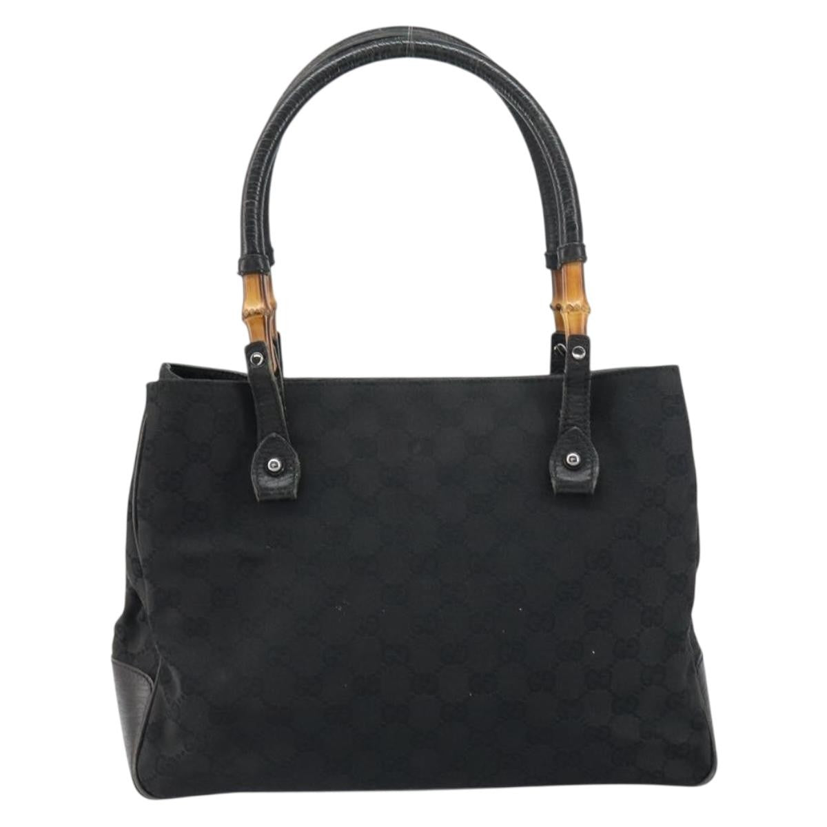 Gucci Bamboo Tote Bag Canvas Black Canvas Tote Bag Bag (Pre-Loved)