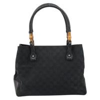 Gucci Bamboo Tote Bag Canvas Black Canvas Tote Bag Bag (Pre-Loved)