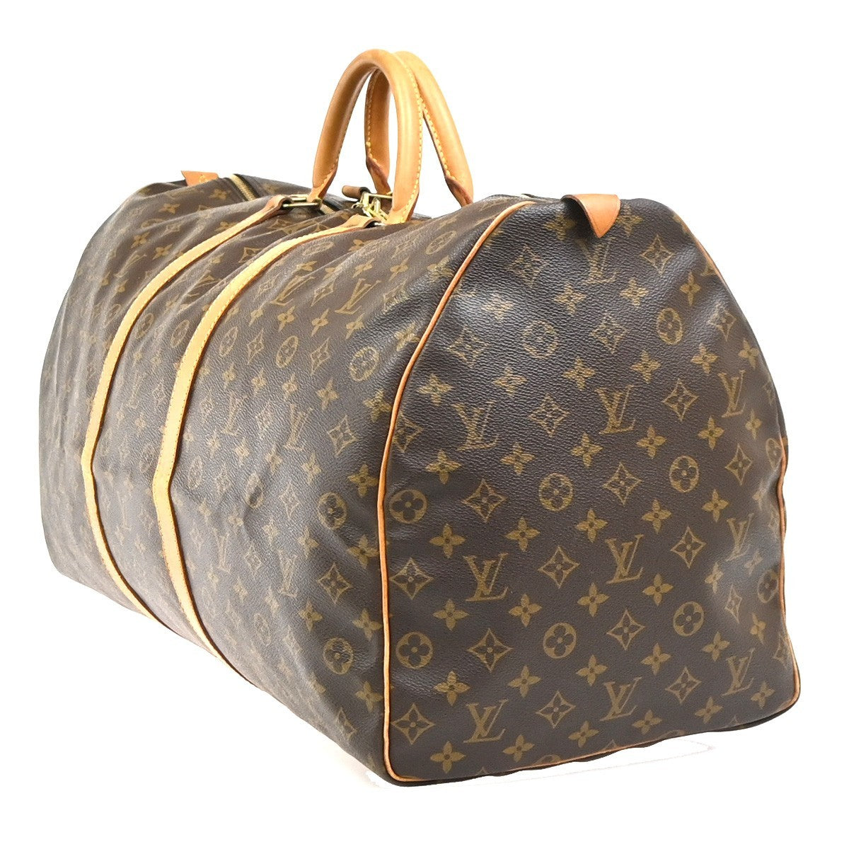 Louis Vuitton Keepall Bag Monogram Canvas Brown Leather Travel Bag Bag (Authentic Pre-Loved)