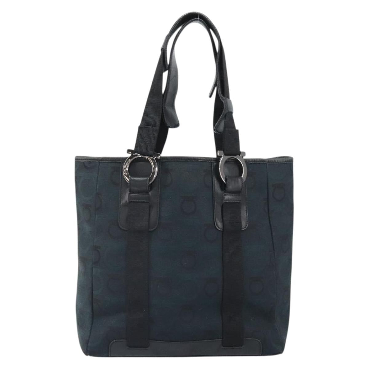 Salvatore Ferragamo Gancini Tote Canvas Navy Canvas Tote Bag Bag (Pre-Loved)