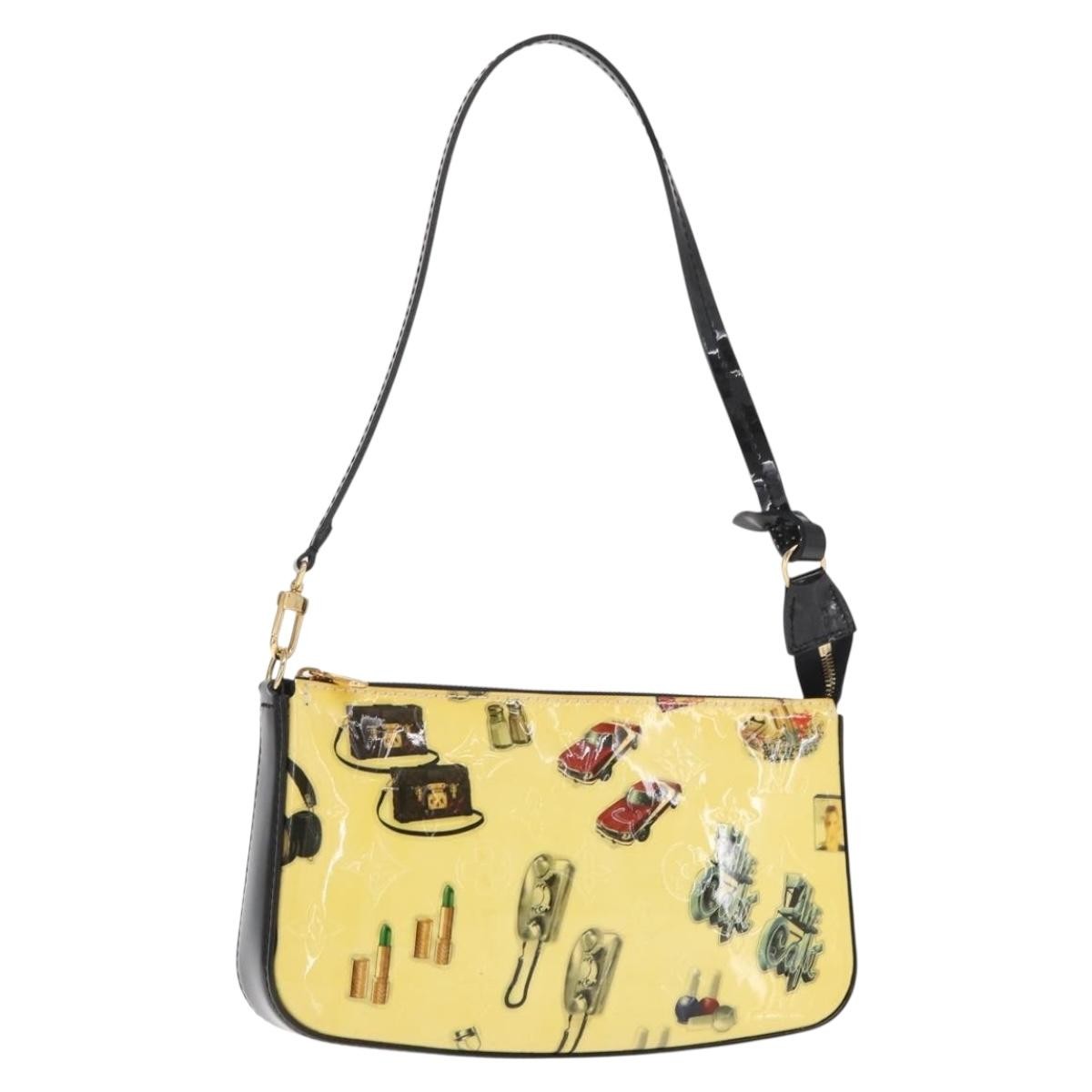 Louis Vuitton Pochette Accessoires Nm Limited Edition Stickers Monogram Vernis Yellow Patent_Leather Clutche & Pouche Bag (Authentic Pre-Loved)