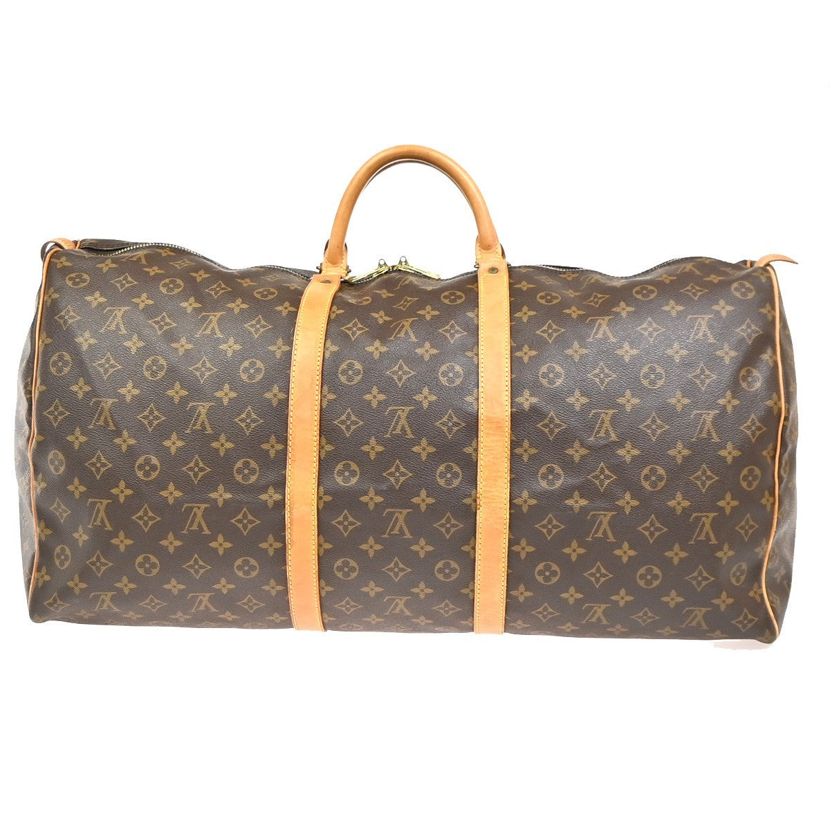 Louis Vuitton Keepall Bag Monogram Canvas Brown Leather Travel Bag Bag (Authentic Pre-Loved)