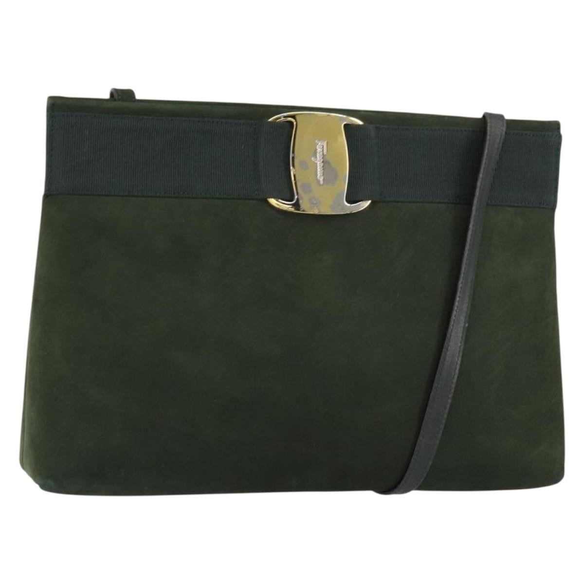 Salvatore Ferragamo Vala Shoulder Bag Suede Khaki Suede Shoulder Bag Bag (Pre-Loved)