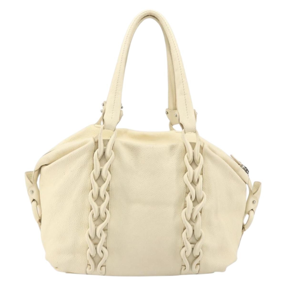Salvatore Ferragamo Gancini Tote Leather Beige Leather Tote Bag Bag (Authentic Pre-Loved)