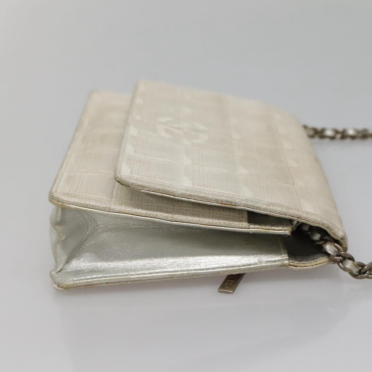 Chanel Travel Line Wallet On Chain Quilted Nylon Silver Nylon Bag (Authentic Pre-Loved)