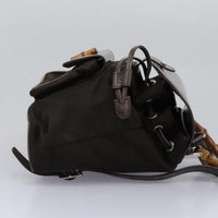 Gucci Vintage Bamboo Backpack Nylon And Patent Leather Brown Nylon Backpack Bag (Authentic Pre-Loved)