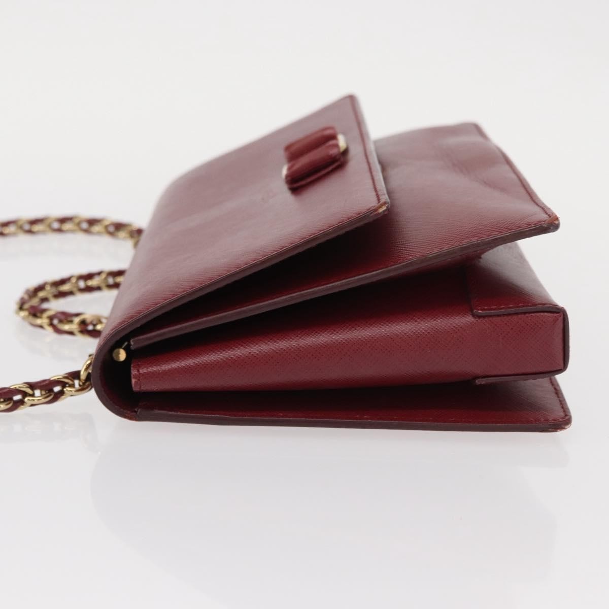 Salvatore Ferragamo Vala Chain Shoulder Bag Leather Burgundy Leather Shoulder Bag Bag (Authentic Pre-Loved)