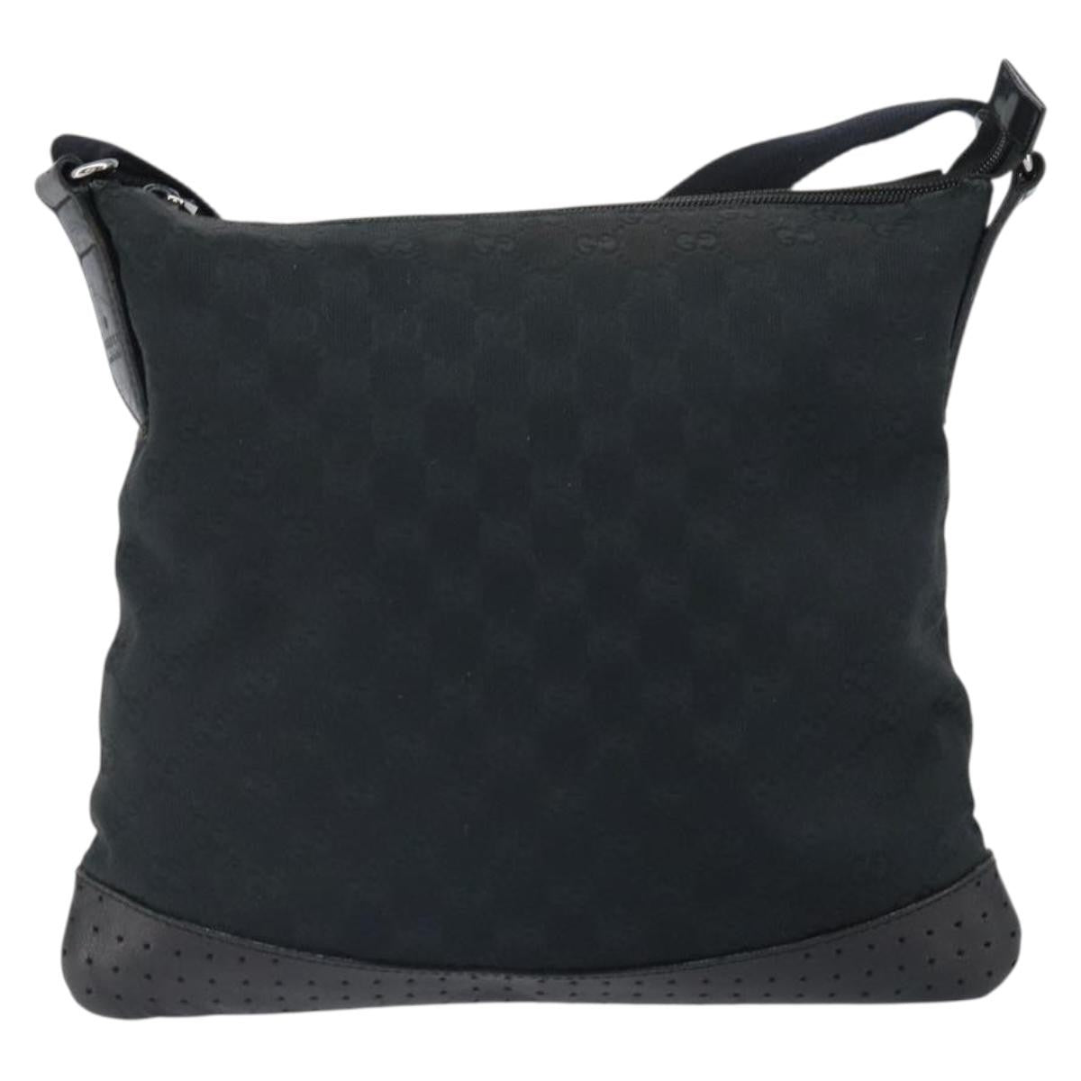 Gucci Zip Messenger Bag Gg Canvas With Perforated Leather Black Canvas Shoulder Bag Bag (Authentic Pre-Loved)