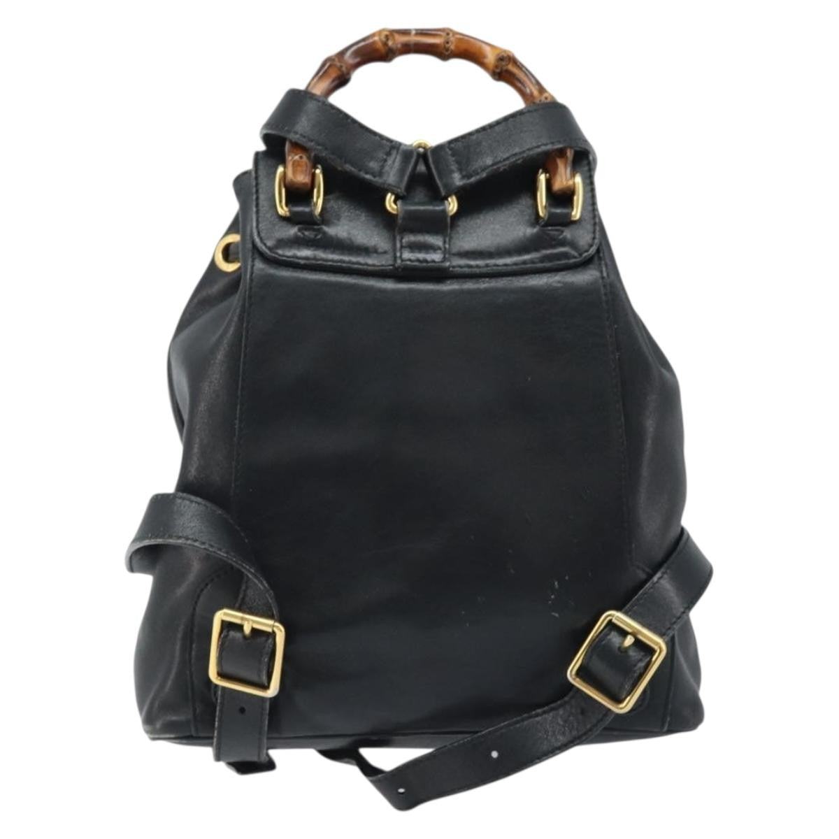 Gucci Vintage Bamboo Backpack Leather Black Leather Backpack Bag (Auth – Bluefly