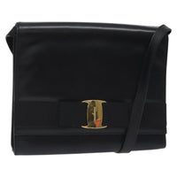 Salvatore Ferragamo Vara Shoulder Bag Leather Black Leather Shoulder Bag Bag (Authentic Pre-Loved)