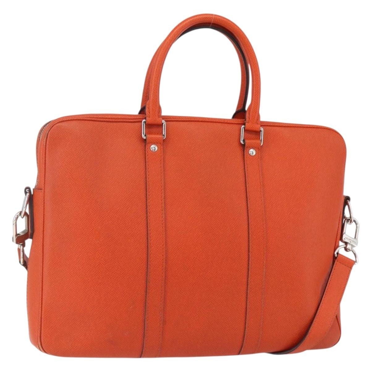 Louis Vuitton Porte-Documents Voyage Briefcase Taiga Leather Orange Leather Briefcase Bag (Authentic Pre-Loved)