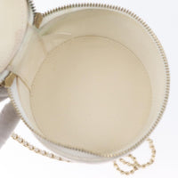 Chanel Cc Round Vanity Case With Chain Quilted Lambskin White Leather Clutche & Pouche Bag (Pre-Loved)