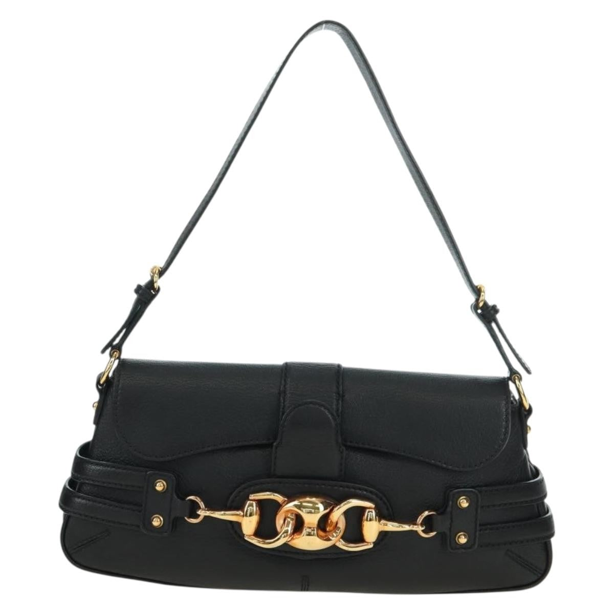 Gucci Horsebit Shoulder Bag Gg Canvas And Leather Black Leather Shoulder Bag Bag (Authentic Pre-Loved)