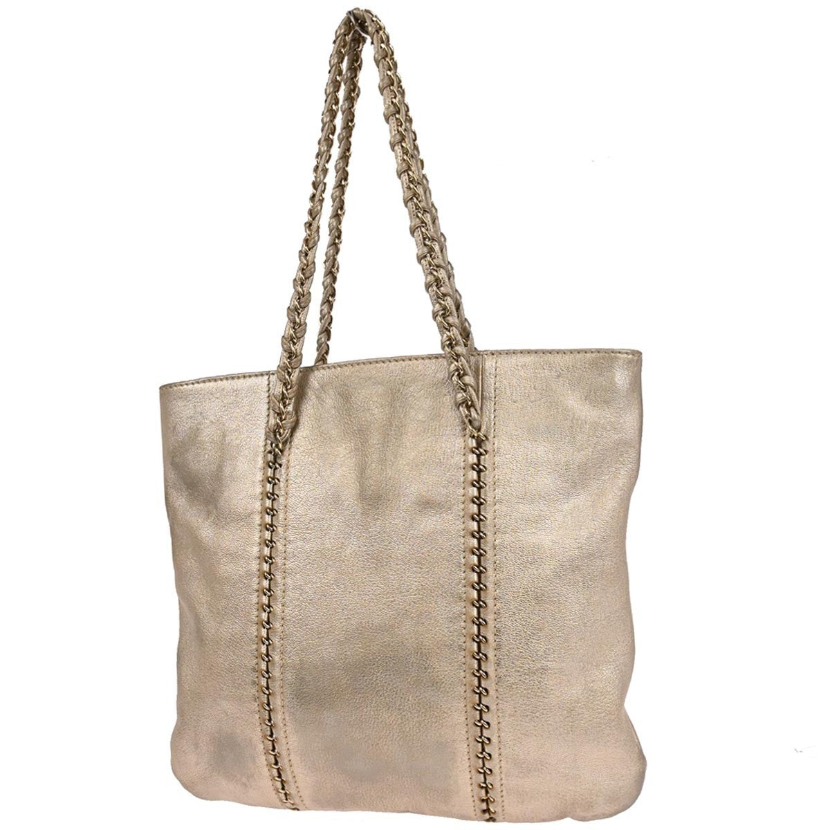 Chanel Luxe Ligne Zipped Tote Leather Gold Leather Tote Bag Bag (Pre-Loved)