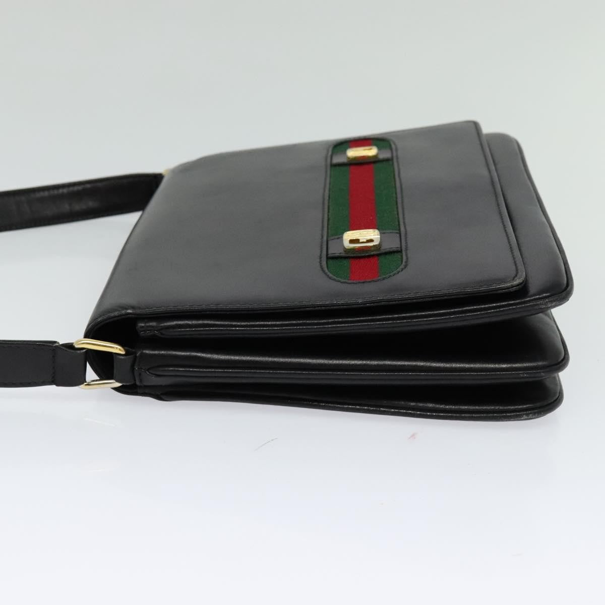 Gucci Sherry Line Shoulder Bag Leather Black Leather Shoulder Bag Bag (Authentic Pre-Loved)