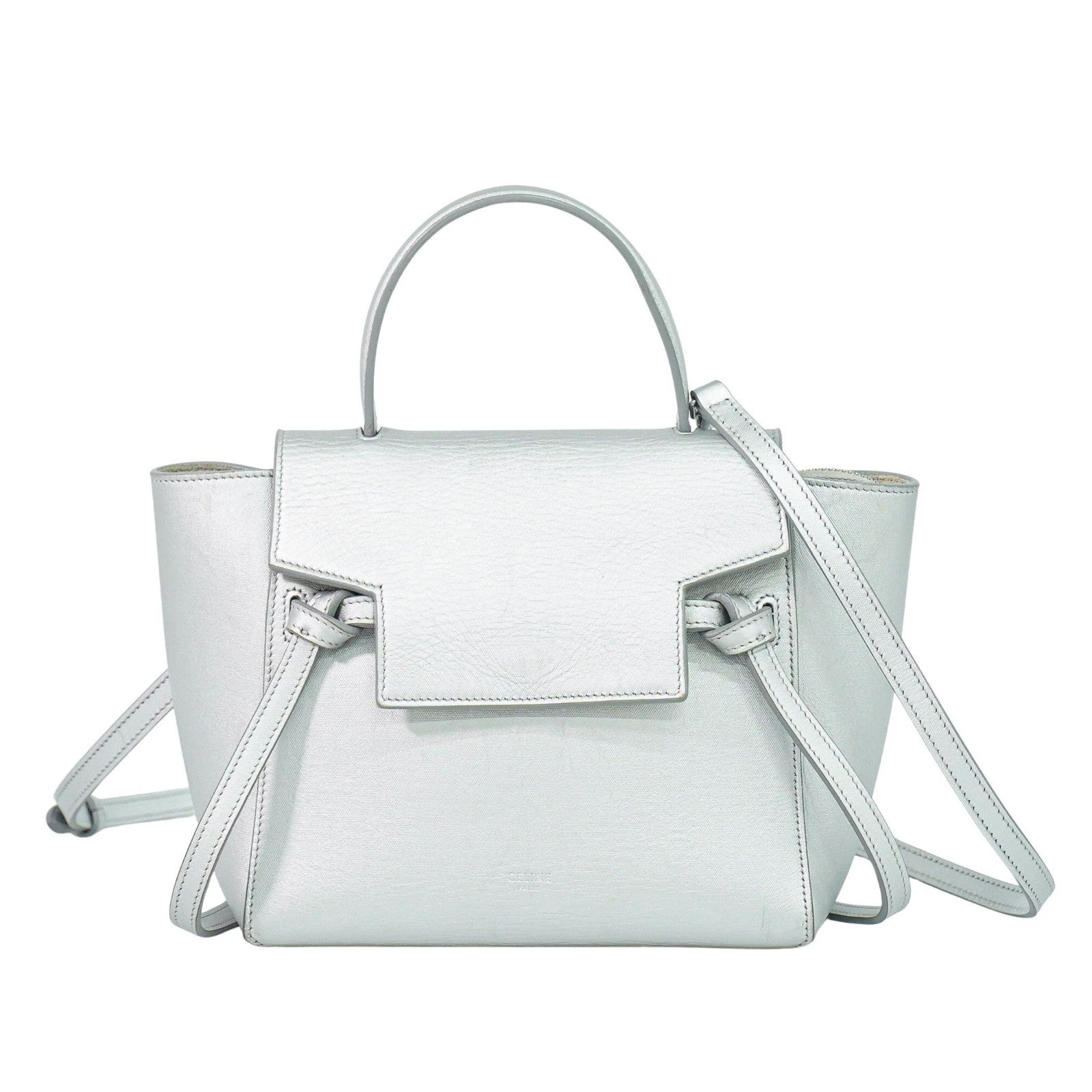 Celine Belt Bag Textured Leather Silver Leather Handbag (Authentic Pre-Loved)