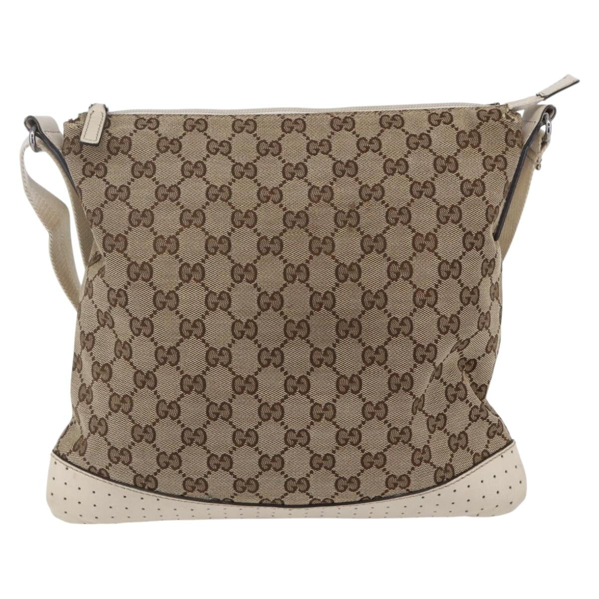 Gucci Zip Messenger Bag Gg Canvas With Perforated Leather Beige Canvas Shoulder Bag Bag (Authentic Pre-Loved)