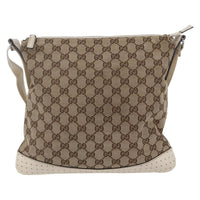 Gucci Zip Messenger Bag Gg Canvas With Perforated Leather Beige Canvas Shoulder Bag Bag (Authentic Pre-Loved)