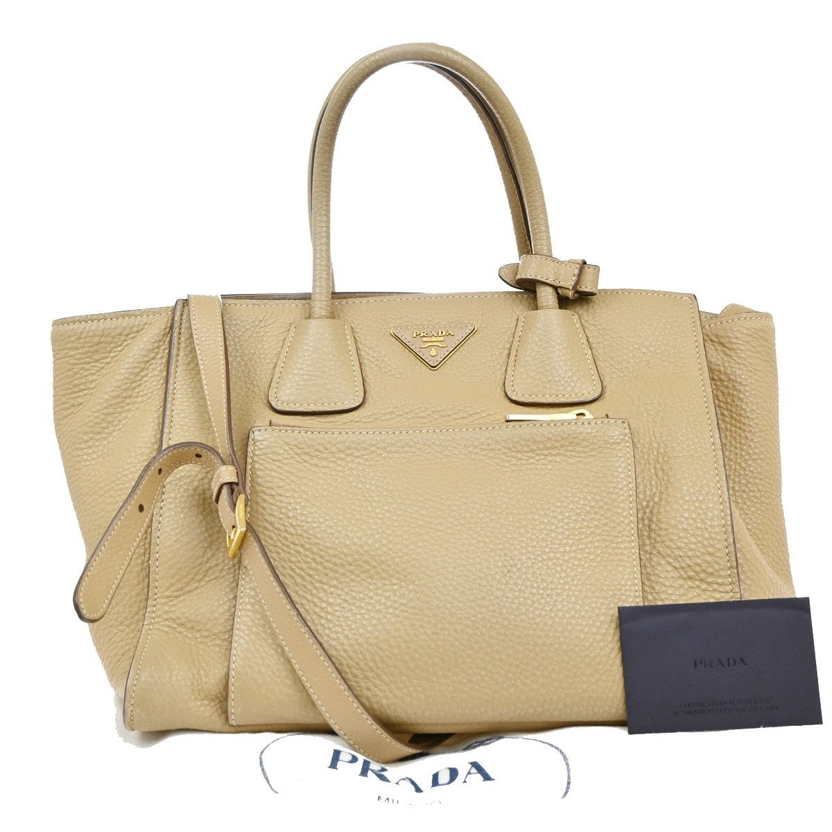 Prada Front Pocket Wing Convertible Tote Vitello Daino Beige Leather Tote Bag Bag (Pre-Loved)