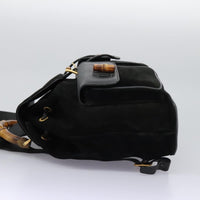 Gucci Vintage Bamboo Backpack Suede And Leather Black Suede Backpack Bag (Authentic Pre-Loved)